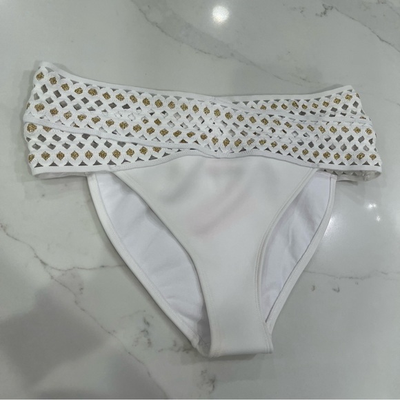 NWT RU Resort White Cut Out Bikini Bottom with Gold Accents - Picture 6 of 15